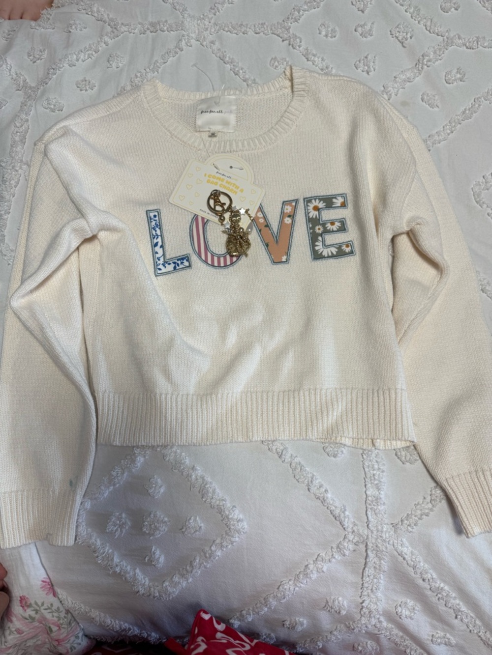 LOVE Appliqué Crewneck Sweater - Cream